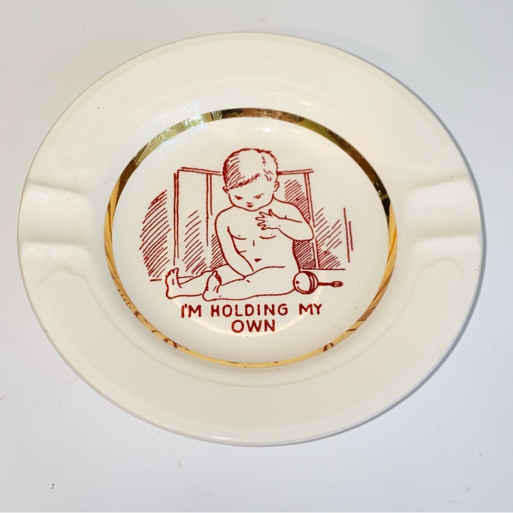 Vintage Cream Porcelain with Gold Inner Trim Novelty Ashtray